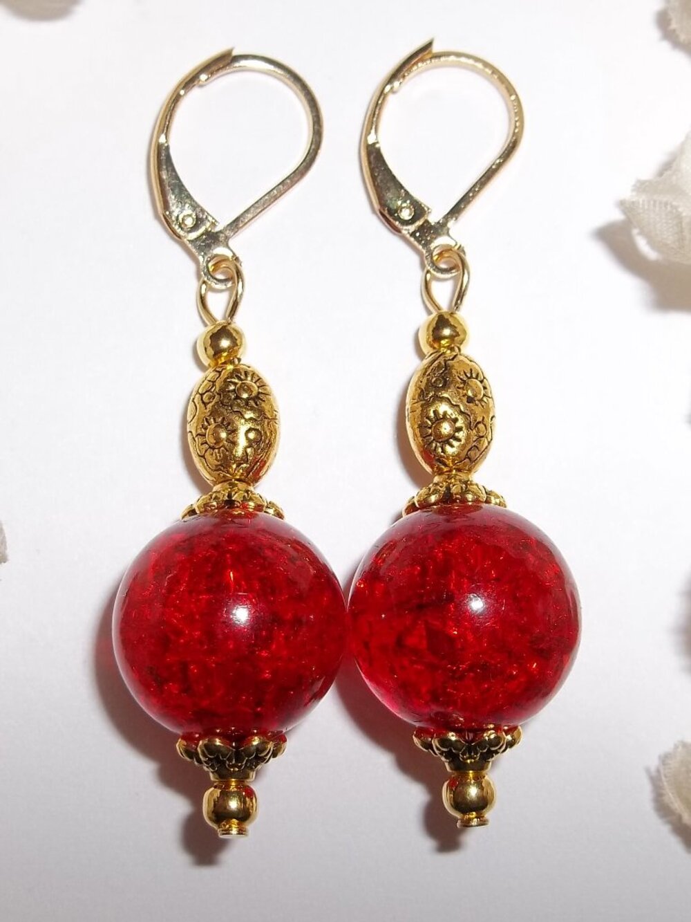 Red and Gold Earrings Dangle Drop Fashion Accessory for Women Jewelry Set D907
